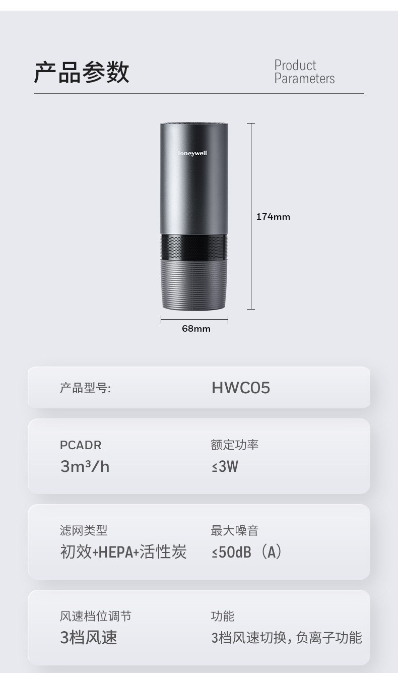 霍尼韦尔车载空气净化器产品参数