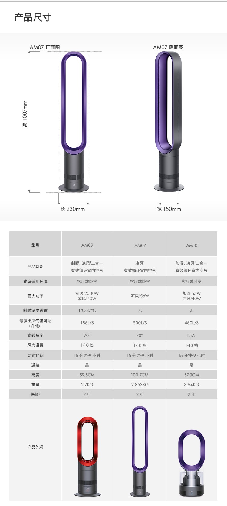 戴森强劲稳定气流塔扇